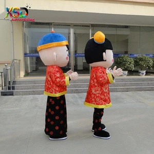 Chinese style red coat girl and boy mascot costume for New Year decoration