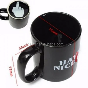 Chinese Suppliers selling Home &amp; Garden Drinkware Black Color Coffee Cup Ceramic Mug with Have a Nice Day Middle Finger Pattern