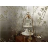 Chinoiserie hand painted wallpaper on silver metallic leaf