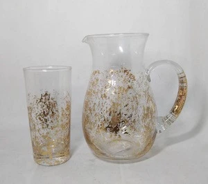 Classic Touch drinking water juice Glass Pitcher with Gold foil Artwork