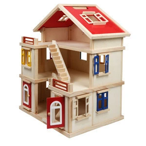 Colorful doll house pretend play natural eco house educational wood toys kids