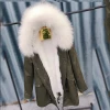Colorful Fox Collar Coat and Fox Fur Lining Removable Hooded For Fur Parka
