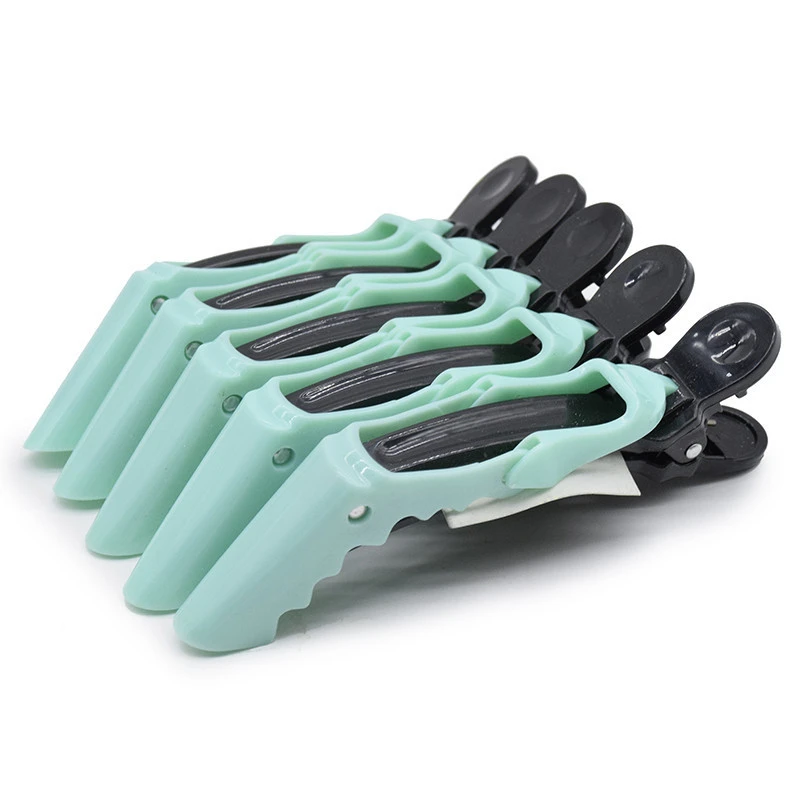 Colorful Hairdressing Salon Barber Tool Accessories Customized Logo Claw Clamps Plastic 6 pcs Hair Alligator Clip
