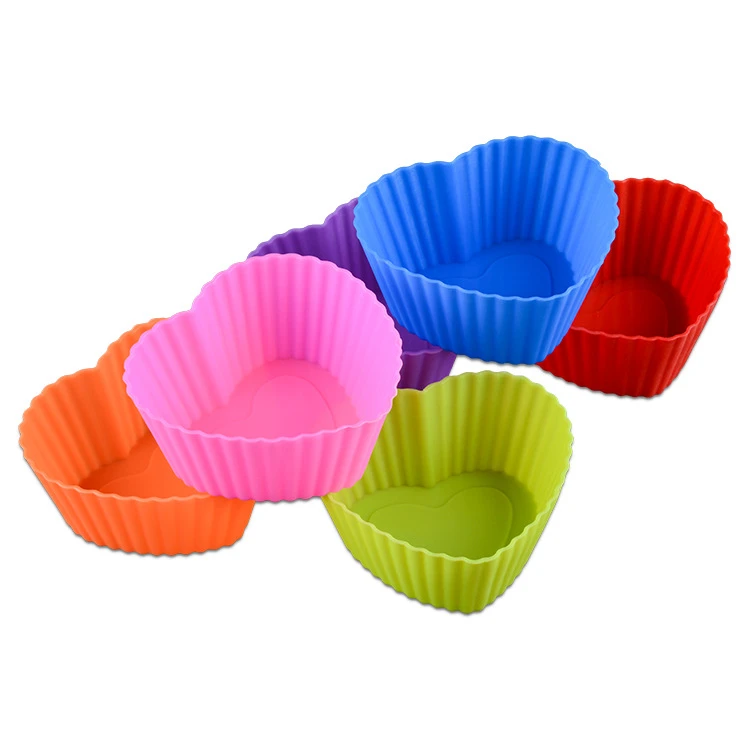Colorful Heart Shape Cupcake Baking molds Food Grade Silicone Cupcake liners Heat Resistant Nonstick Silicone Baking Cups
