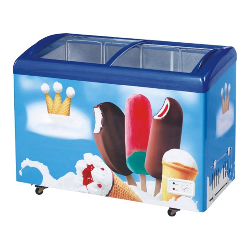 Commercial Ice Cream Popsicles Display Glass Top Chest Freezer