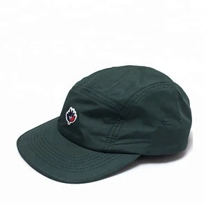 Custom 5 panel nylon hat, 5 panel unstructured flat brim cap, embroidery patch hat cap