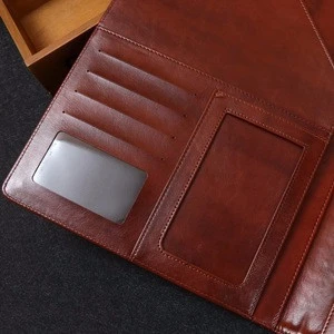 Custom A4 Zipper PU Leather Conference Portfolio Bag Organizer A3 Hardcover Document File Folder