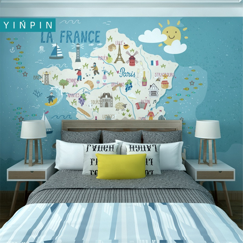 Buy Custom Cartoon Map Mural Wallpaper Home Decoration For Kids Room ...