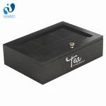 Custom Lacquered 6 Compartments Chinese Gift Wooden Tea Packaging Box With Glass Top