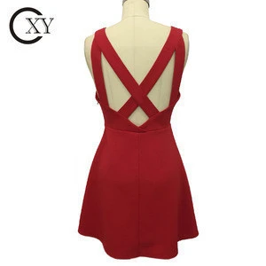 Custom Ladies High Quality Cheap V Neck X Back Red Club Dress