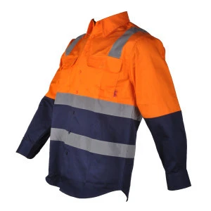 custom logo label EN 11612 two tone FR cotton flame fire resistant shirt uniforms mining industry