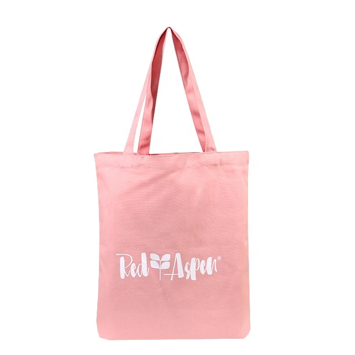 Custom Logo Printed Reusable Pink Cotton Canvas Tote Shopping Bag