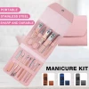 Custom Private Label 12Pcs Rose Gold Nail Clipper Set Stainless Steel Wholesale Pink Manicure Pedicure Set Nail tool kit PU Bag