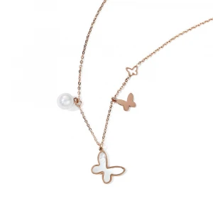 Design with butterfly elements shell butterfly collarbone chain necklace +5mm chain adjust and match pearls fashion jewelry rose
