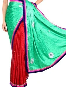 Designer Fancy Handmade Moti Work dual colour Self Design Pallu Jacquard Silk Saree Sari