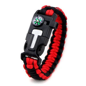 DHL Free  550 paracord bracelet with compass flint fire starter whistle and tactical gear for outdoor survival