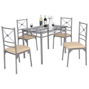 Dining Table Set 5 Piece Home Kitchen Dining Room Tempered Glass Top Table and Chairs Breaksfast Furniture
