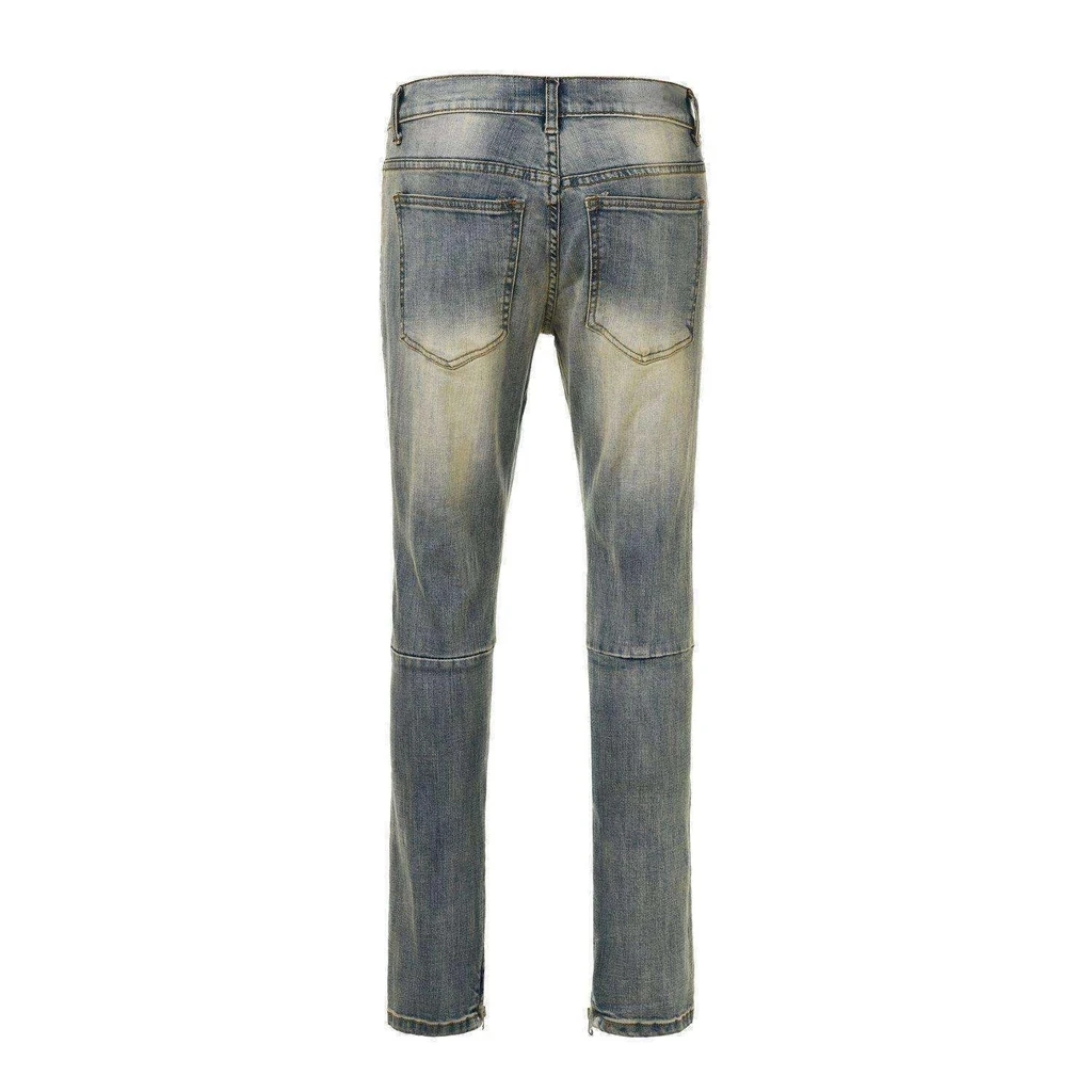 DiZNEW customized mens jeans Torn and ripped mens washed jeans