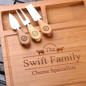 Eco-Friendly Bamboo Cheese and Bread Cutting Tray with Tools