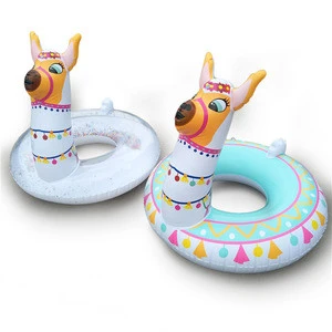 ECO-friendly Pvc Swimming Float Ring Glitter Animal Inflatable Alpaca shape Swimming Rings Water play Fun Equipment