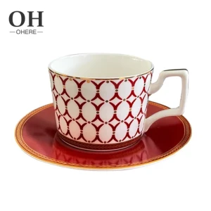 European style bone china coffee cup set for afternoon tea decal craft ceramic coffee cup and saucer for party event rental