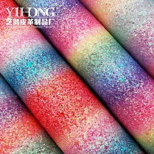 (FA-021)Rainbow Glitter Fabric 1.0 mm Sequins Pu Leather for bows shoes and bags