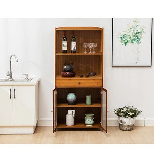 Factory direct natural bamboo Kitchen floor cabinets for tableware, wine, food, rice cooker, microwave oven Wooden storage shelf