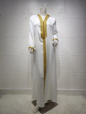 Factory Supply Middle East Turkey islamic clothing hooded abaya dress with ribbon lace women kaftan dresses muslim woman