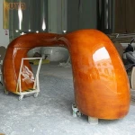 Fibreglass large information desk wood pattern design unique shape for hospital