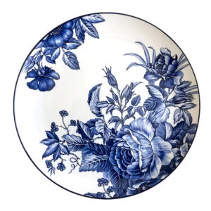 Fine blue flower ceramic porcelain dinner set luxury golden rim bone china crockery dinnerware plates