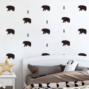 Funlife PA101 Black Bear Forest Kids Room Decoration Self-Adhesive Wall-paper Wall Sticker