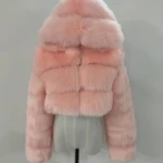 Fur Coat Short Zipper Hooded Faux Fur Coat Imitation Fox Long Sleeved Stitching Women Jacket Female Coat