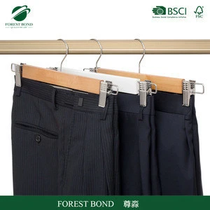 Garment metal clips wooden pants hanger
