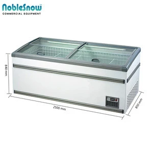 Germany Supermarket 1040 litre Static Cooling Frostless 2500 mm Commercial Island Chest Freezer