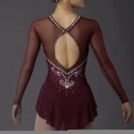 Girls Ice Skating Stretch Mesh Christmas Holiday Costume Dance Performance Wear Skating Dress girls
