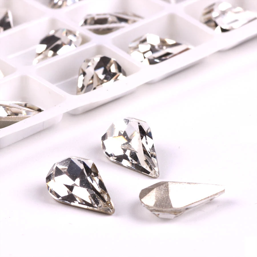 Glass crystal drop shaped 8*13 pointback rhinestones beads in bulk