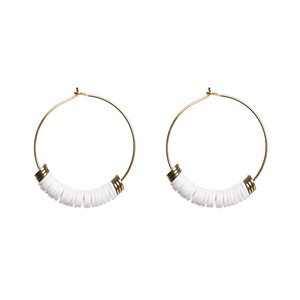 Gold Beaded Colorful Polymer Clay Disc Vinyl Heishi Hoop Earrings For Women Big Earrings Handmade Jewelry Summer Girl Gifts Boho