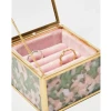 Gold & Glass Pink Resin Jewelry Ring Box Compact Ring Box With A Slim Gold Frame Clear Glass And Green And Pink Resin Style