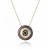 Gold high end luxury CZ Diamond Paved Gold Plated Round Charm Necklace Multicolor Zirconia Paved Eye Evil Charm Beads Jewelry