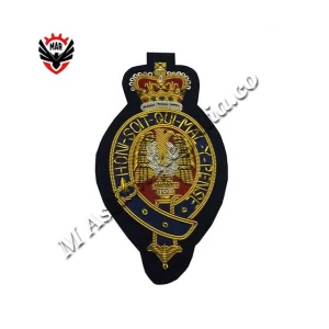 Green Blazer Background BC82 Gold Wire Regiment Badge GIBRALTAR PER MAREPER TERRAM Cut out Pocket badge
