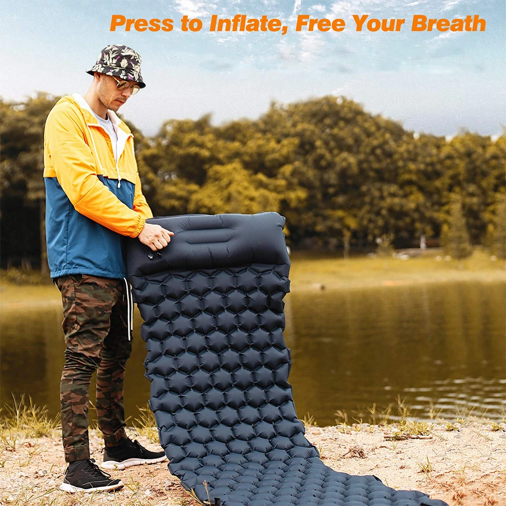 Hand Press Ultralight Air Mattress Self Inflating Sleeping Pad Thermal Mat with Pillow