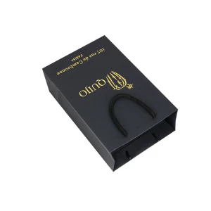 Handle Gold Hot Stamped Foiled Logo Black Packaging Shopping Paper Bag