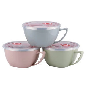 High Quality colorful cute #304 Stainless Steel soup bowl /double insulation plastic noodle cup with lid