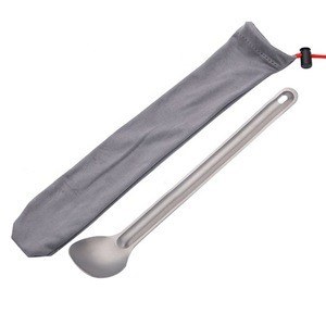 high strength half polished camping cutlery tableware long handle metal titanium spoon