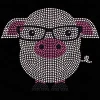 Hipster Pig rhinestoneTransfer Iron On Hotfix Gem Crystal T-Shirt Motif