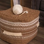 Home Goods Soft Comfortable foot stool Ottoman Round Cotton Woven Pouf for Living room