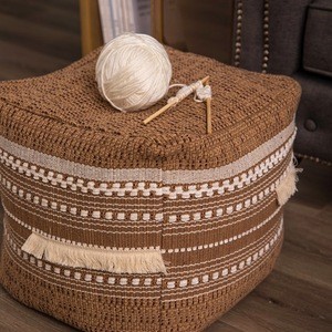 Home Goods Soft Comfortable foot stool Ottoman Round Cotton Woven Pouf for Living room