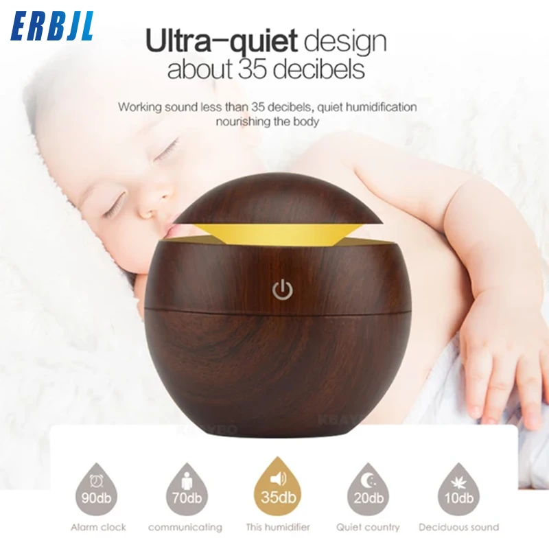 Home portable 130ml mini wood ultrasonic electric usb air aromatherapy aroma diffuser essential oils humidifier