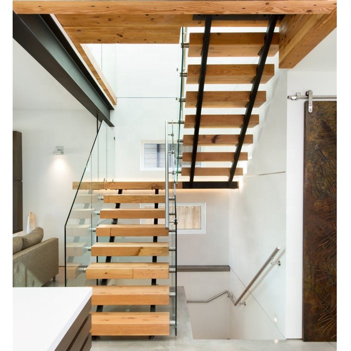 Home style solid timber stairs and mild steel stringer staircase for safety grade