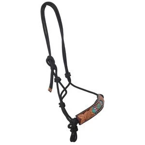 Horse Rope Halter with Tooled Leather Noseband